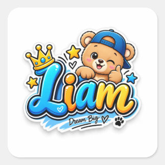 Liam Little Legend Schattige Teddybeer Persoonlijk Vierkante Sticker