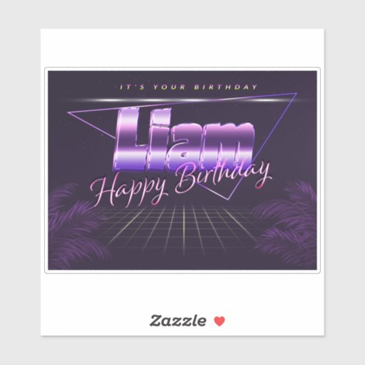 Liam Nom Prénom lila retro Sticker (Feuille)