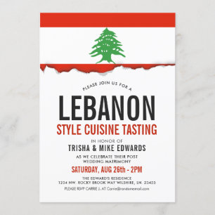 Libanese Cuisine   Flag White Invite Kaart