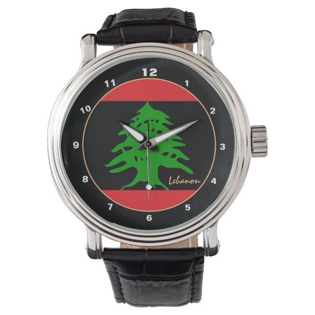 Libanese vlag horloge, BLK ontwerp, Libanon mode Horloge (Voorkant)