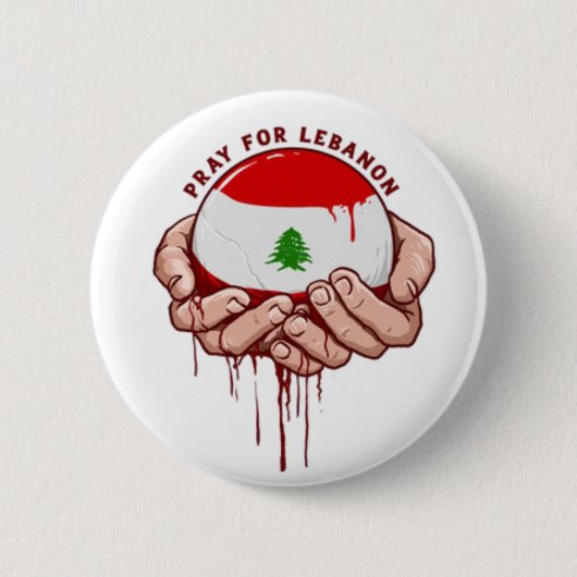 Libanon Gebeds Speld Knop Ronde Button 5,7 Cm (Voorkant)