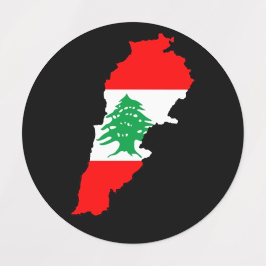 Libanon kaart met vlag labels (Design 1)