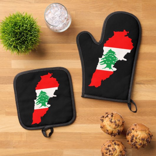 Libanon kaart met vlag ovenwant & pannenlap set (Top down)