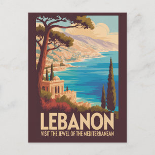 Libanon Landschapsillustratie Reis Kunst Vintage Briefkaart
