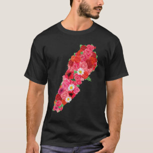 Libanon Vlag Bloem Kaart Beiroet Lobnan Libanees T-shirt