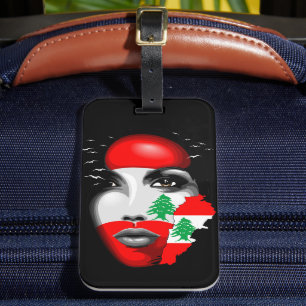 Libanon Vlag en Kaart op het gezicht van het meisj Bagagelabel