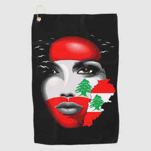 Libanon Vlag en Kaart op het gezicht van het meisj Golfhanddoek