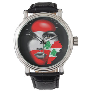 Libanon Vlag en Kaart op het gezicht van het meisj Horloge