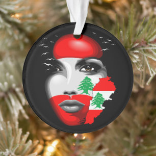 Libanon Vlag en Kaart op het gezicht van het meisj Ornament