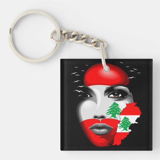 Libanon Vlag en Kaart op het gezicht van het meisj Sleutelhanger (voorkant)