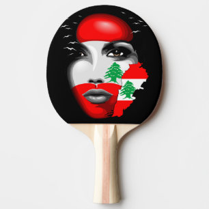 Libanon Vlag en Kaart op het gezicht van het meisj Tafeltennisbatje