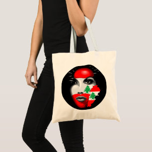 Libanon Vlag en Kaart op het gezicht van het meisj Tote Bag