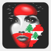 Libanon Vlag en Kaart op het gezicht van het meisj Vierkante Sticker (Voorkant)