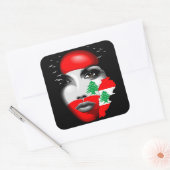 Libanon Vlag en Kaart op het gezicht van het meisj Vierkante Sticker (Envelop)