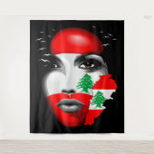 Libanon Vlag en Kaart op het gezicht van het meisj Wandkleed (Voorkant)