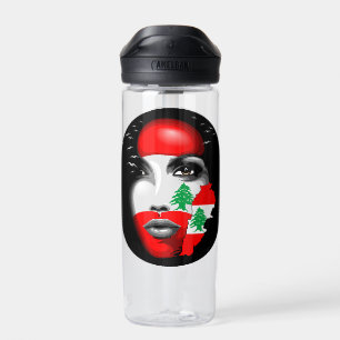 Libanon Vlag en Kaart op het gezicht van het meisj Waterfles