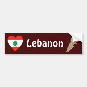 Libanon Vlag Hart + Landkaart Bumpersticker