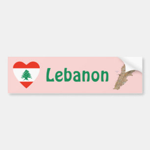 Libanon Vlag Hart + Landkaart Bumpersticker