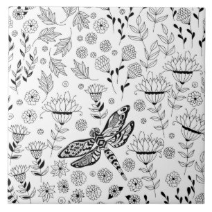 Libel en bloemen tegeltje