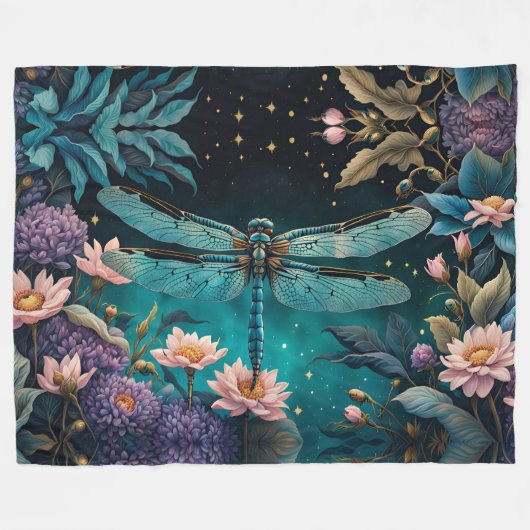 Libel in een bloementuin 's nachts fleece deken (Voorkant (Horizontaal))