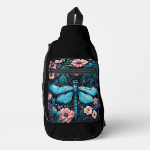 Libel in een bloementuin 's nachts sling bag
