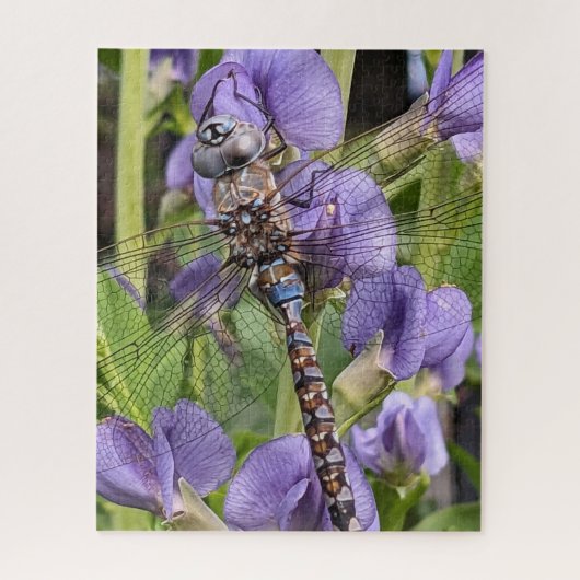 Libel met blauwe ogen op bloem legpuzzel (Verticaal)