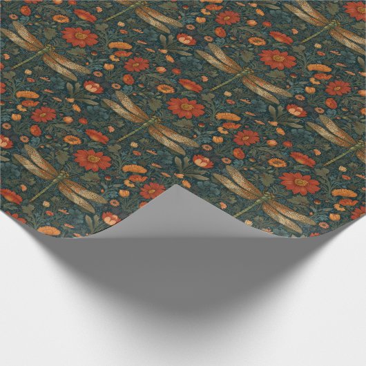 libel sinaasappel bloemengroen boho chic cadeaupapier (Hoek)