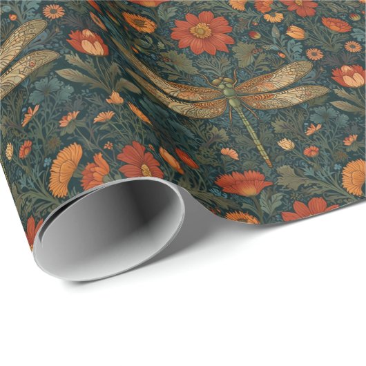 libel sinaasappel bloemengroen boho chic cadeaupapier (Rol Hoek)