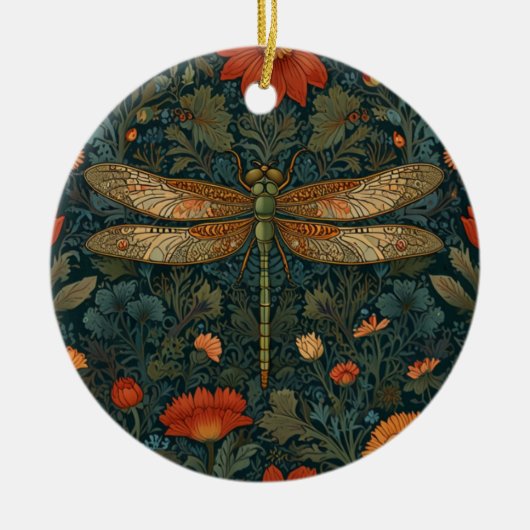 libel sinaasappel bloemengroen boho chic keramisch ornament (Voorkant)