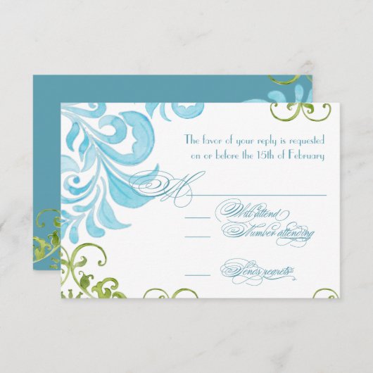 Libel Swirls Scroll Chic Moderne Bloem Uitnodiging (Voorkant / Achterkant)