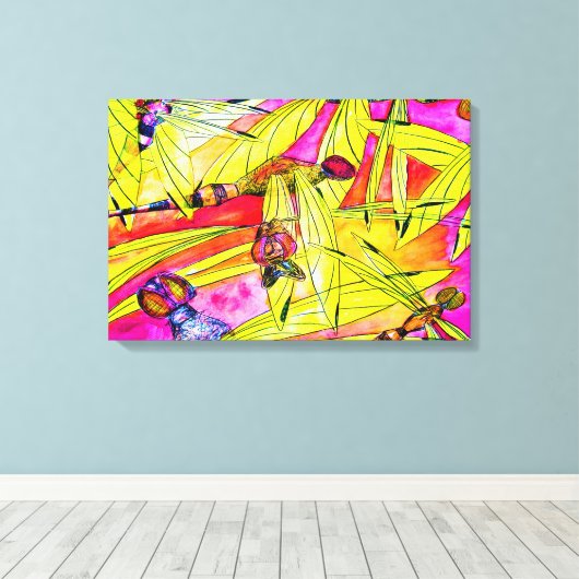 Libelle aquarel schildering canvas afdruk (Insitu (Houten vloer))
