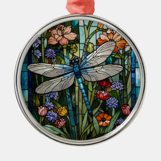 Libelle boho bloem botanische glas-in-lood afbeeld metalen ornament (Voorkant)