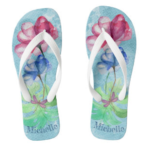 Libelle en bloemrijke waterverfwas teenslippers