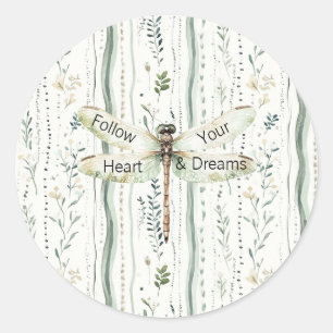 Libelle Groen Witte Chic Bloemige Inspirerende  Ronde Sticker