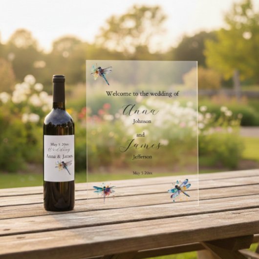 Libelle-huwelijk save the date-sticker wijn etiket
