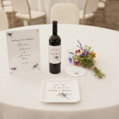 Libelle-huwelijk save the date-sticker wijn etiket