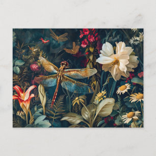 Libelle in een tuin met madeliefjes en lelies Illu Briefkaart