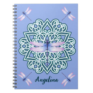 Libelle Mandala Paarse Monogram Script Naam Notitieboek