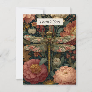Libelle & Roze Bloemen Dankkaart Briefkaart