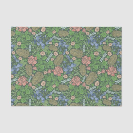 Libelle vliegen in een Engelse tuin Tissuepapier (Voorkant)