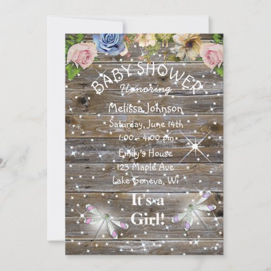 Libellen, Bloemen en Sparkles Baby shower Kaart (Voorkant)