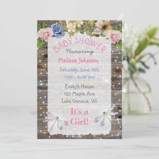 Libellen, Bloemen en Sparkles Baby shower Kaart (Staand voorkant)