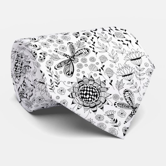 libellen en bloemen stropdas (Opgerold)