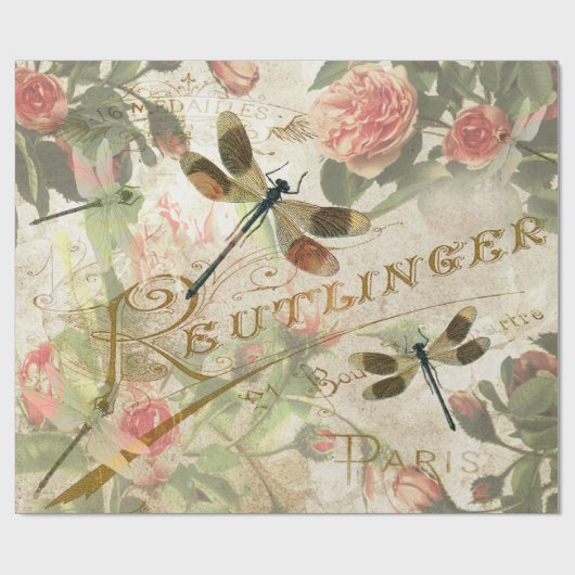 libellen en Rozen ontkoppelen P Cadeaupapier (Vlak)