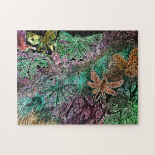 libellen en vlinders neon floral legpuzzel