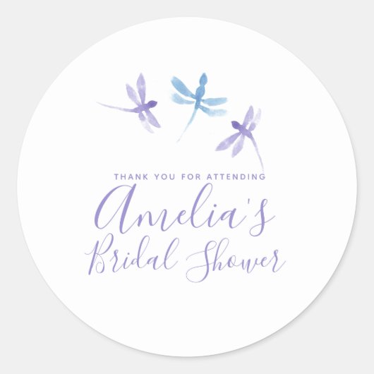 Libellen handgeschilderd Paars  Bruidsdouche  Ronde Sticker (Voorkant)