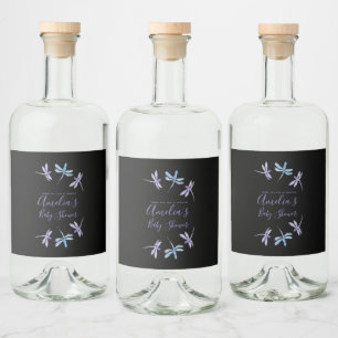 Libellen Handgeschilderde Baby Shower Likeurfles Etiket
