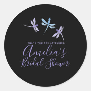 Libellen Handgeschilderde Zwarte Bruiloftsdouche  Ronde Sticker