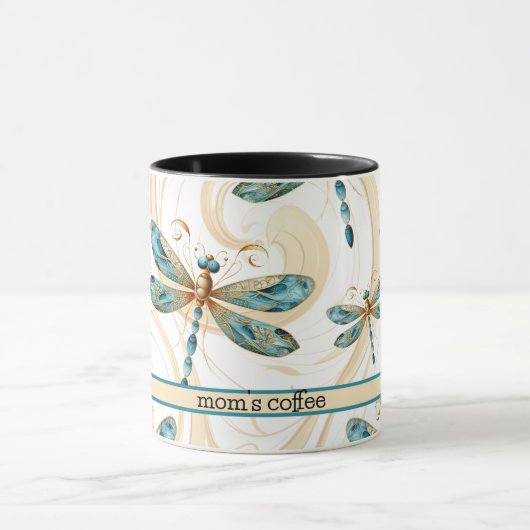 Libellen in vluchtpatroon in Aqua en Gold Mok (Midden)