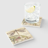 libellen met bladeren en vruchten stenen onderzetter (Zijkant)